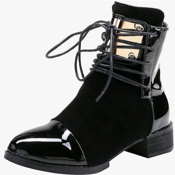 Womens Punk Metal Patent leather & suede zip ankle boots 8 (39) - Picture 1 of 11